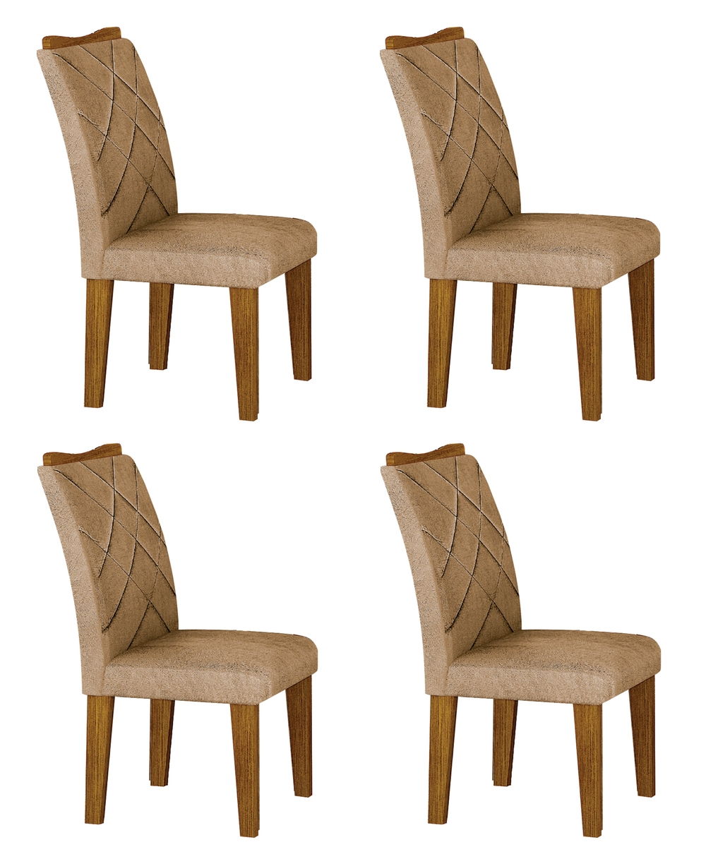  Kit 04 Cadeiras Sala de Jantar Larissa New MDF Moveis Leifer Freijó, Joli Gold