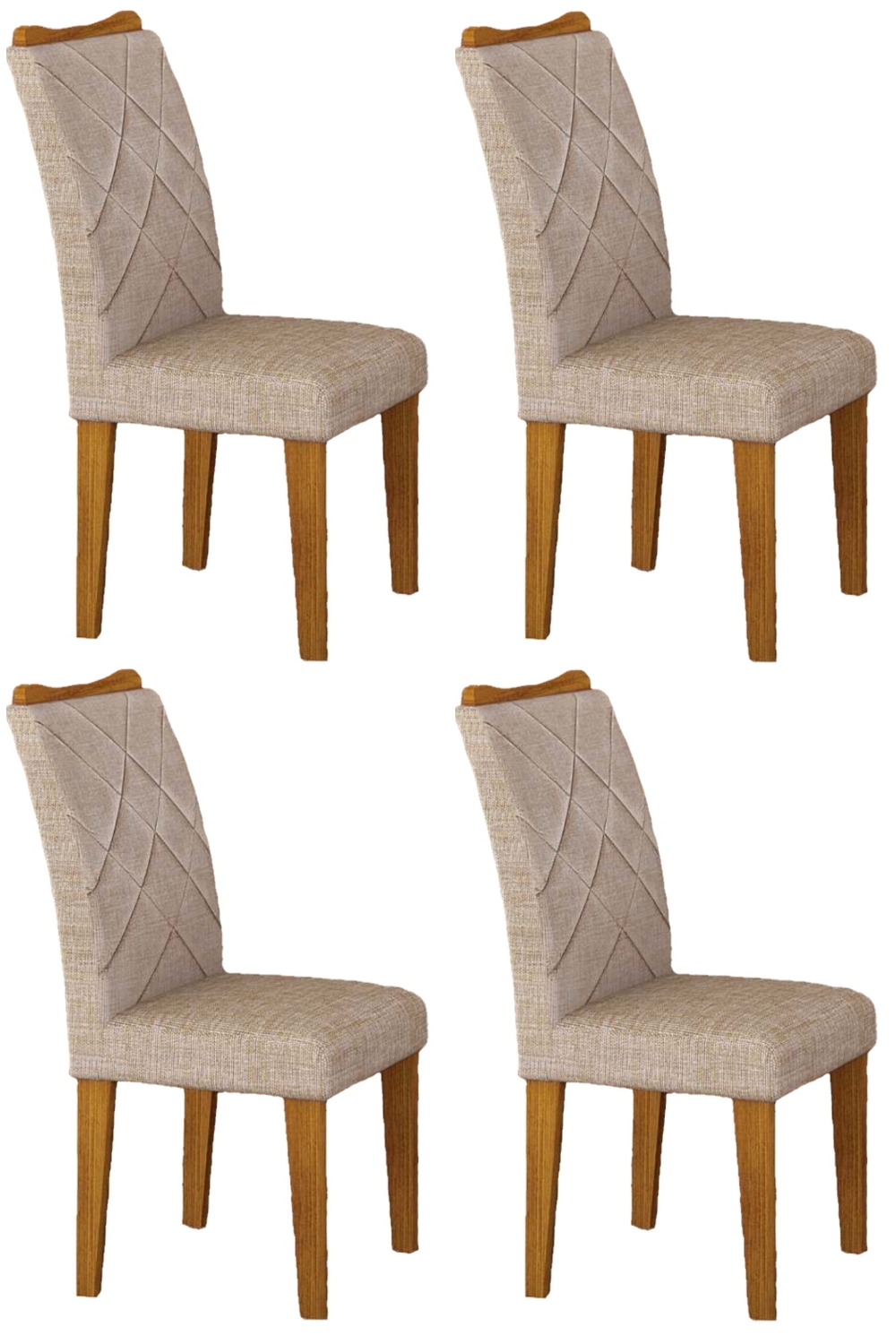 Kit 04 Cadeiras Sala de Jantar Larissa New MDF Moveis Leifer Freijó, Linho Bege