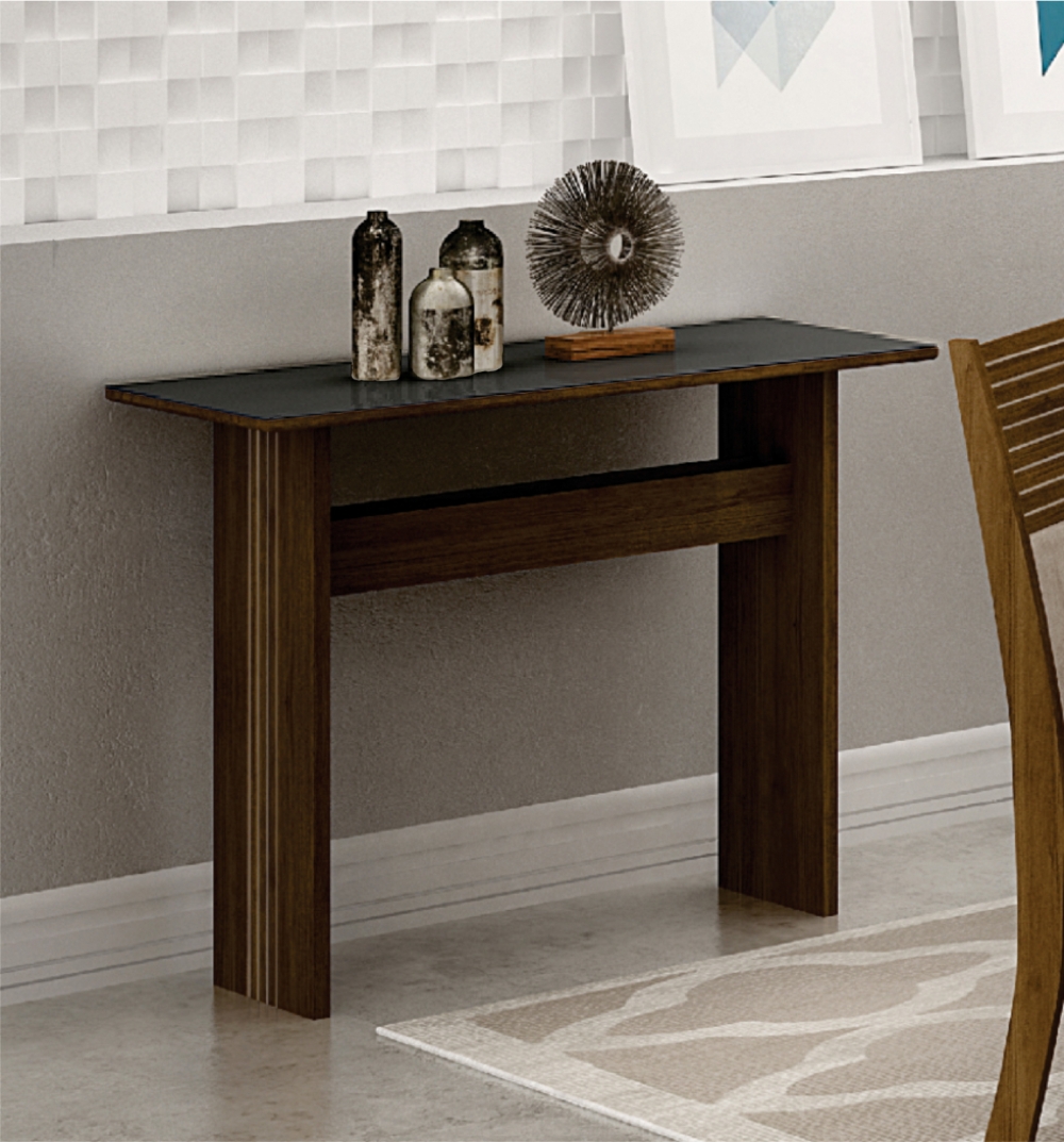Aparador Tampo MDF/Vidro Florença New Leifer Móveis Braúna/Preto