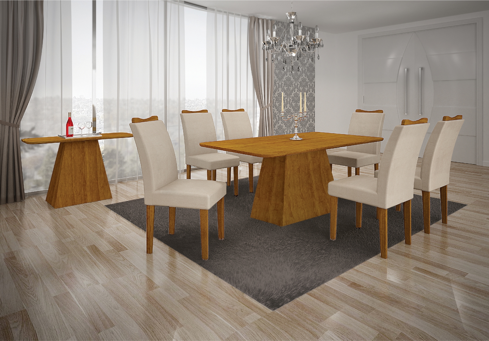 Aparador Tampo MDF/Vidro Pampulha New Leifer Moveis Freijó, Copo sem vidro (tampo freijó)