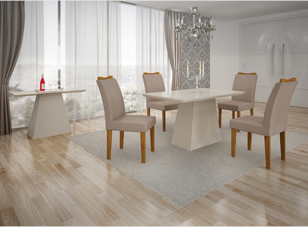 Aparador Tampo MDF/Vidro Pampulha New Leifer Moveis Off White, Reto com vidro