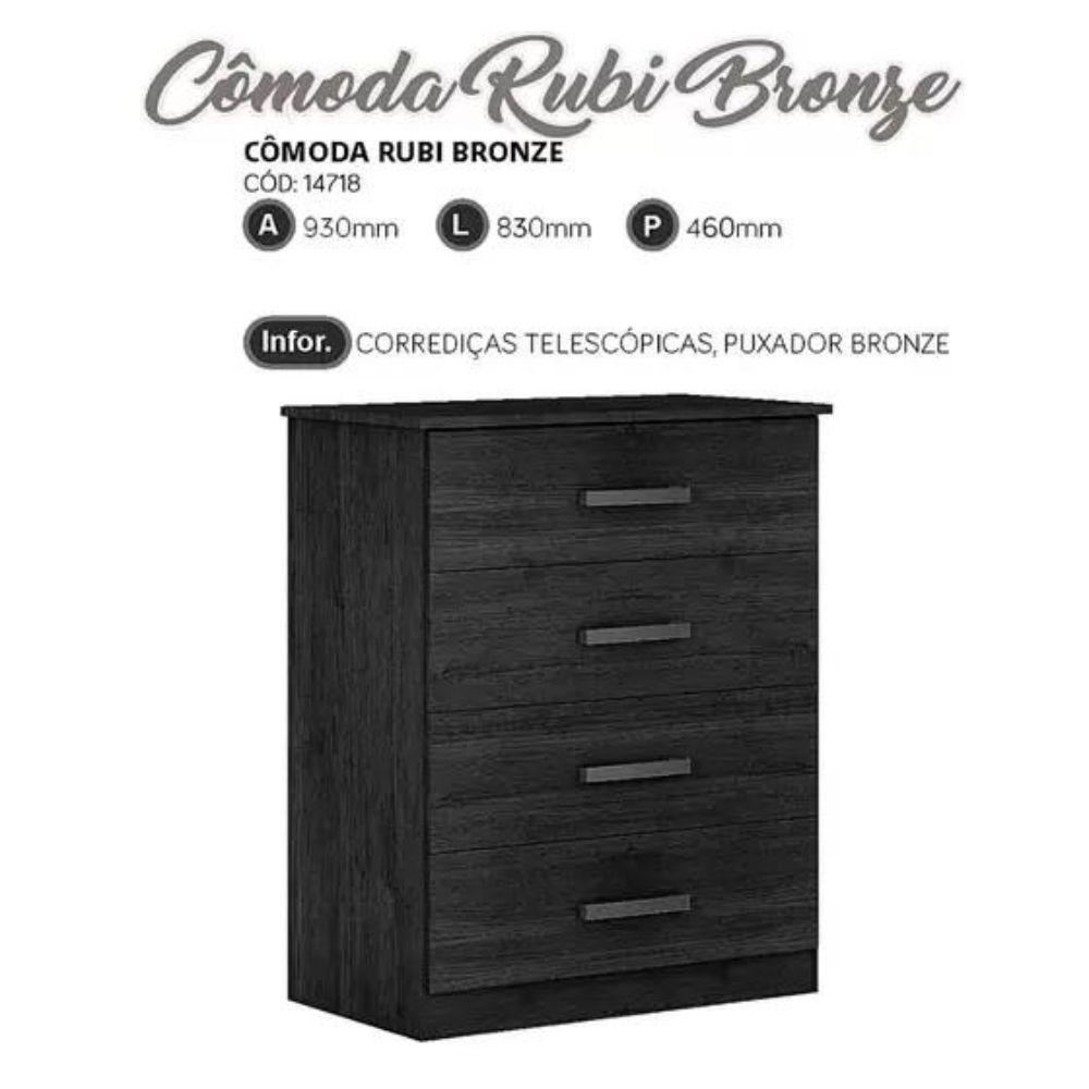 Cômoda Rubi Bronze 4 Gavetas Leifer Branco
