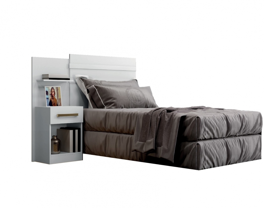 Cabeceira Painel Box Pequim Bronze Com Mesa De Cabeceira Leifer Branco