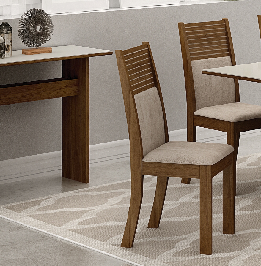 Cadeira Havai Premium MDF Moveis Leifer Braúna, Pena Palha
