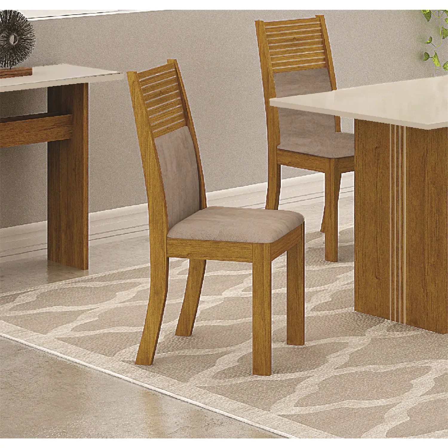 Cadeira Havai Premium MDF Moveis Leifer Freijó, Pena Palha
