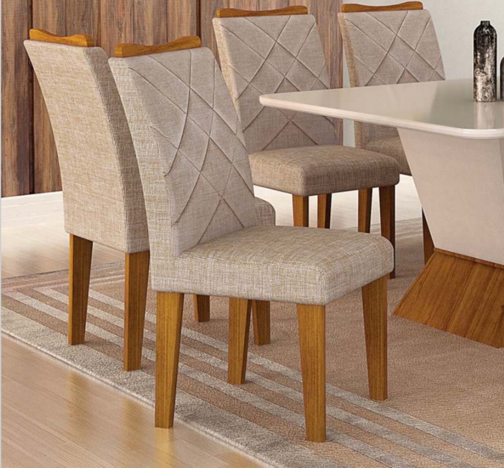 Cadeira Larissa Premium MDF Moveis Leifer Freijó, Linho Bege