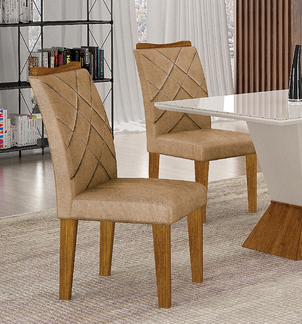 Cadeira Larissa Premium MDF Moveis Leifer Freijó, Pena Caramelho