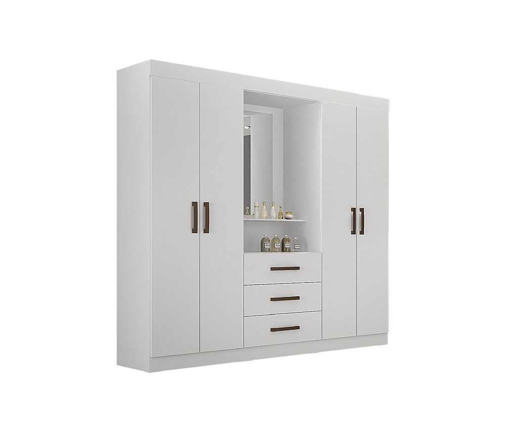 Guarda Roupa Belem 4 Portas 3 Gavetas C/Espelho Leifer Branco