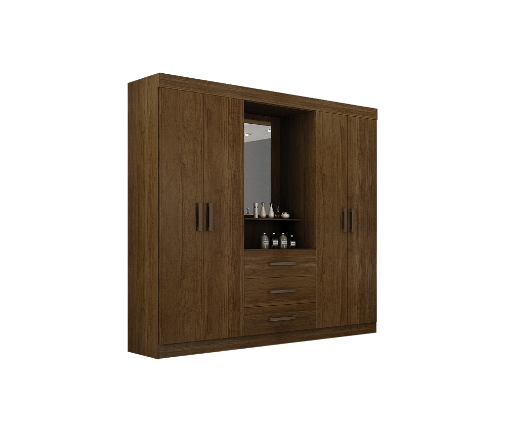 Guarda Roupa Casal 4 Portas 3 Gavetas Com Espelho Belem Leifer Moveis Braúna