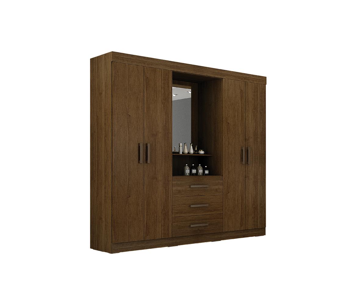 Guarda Roupa Casal 4 Portas 3 Gavetas Com Espelho Belem Leifer Moveis Braúna