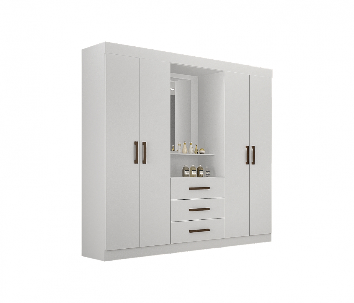 Guarda Roupa Casal 4 Portas 3 Gavetas Com Espelho Belem Leifer Moveis Branco