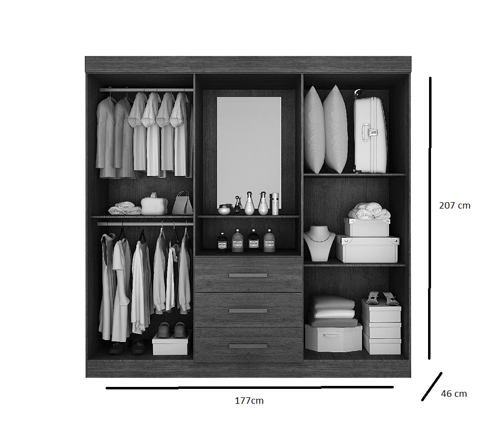 Guarda Roupa Casal 4 Portas 3 Gavetas Com Espelho Belem Leifer Moveis Branco