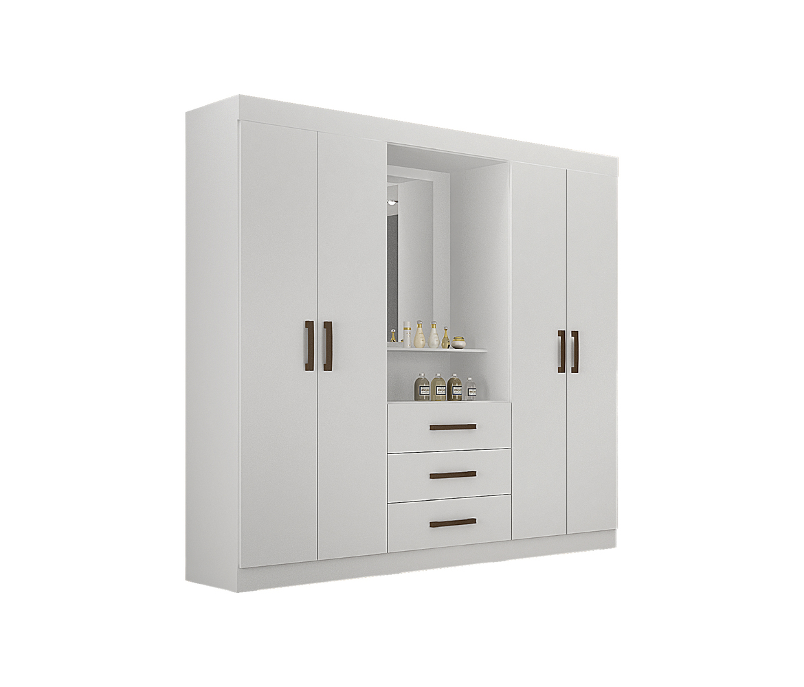 Guarda Roupa Casal 4 Portas 3 Gavetas Com Espelho Belem Leifer Moveis Branco