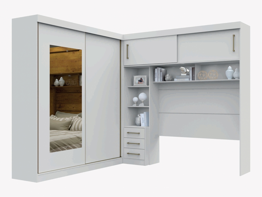 Guarda Roupa Modulado com Espelho 2,59m 2 Portas de Correr 7 Gavetas Sparta New Leifer Móveis  Branco, Com Espelho