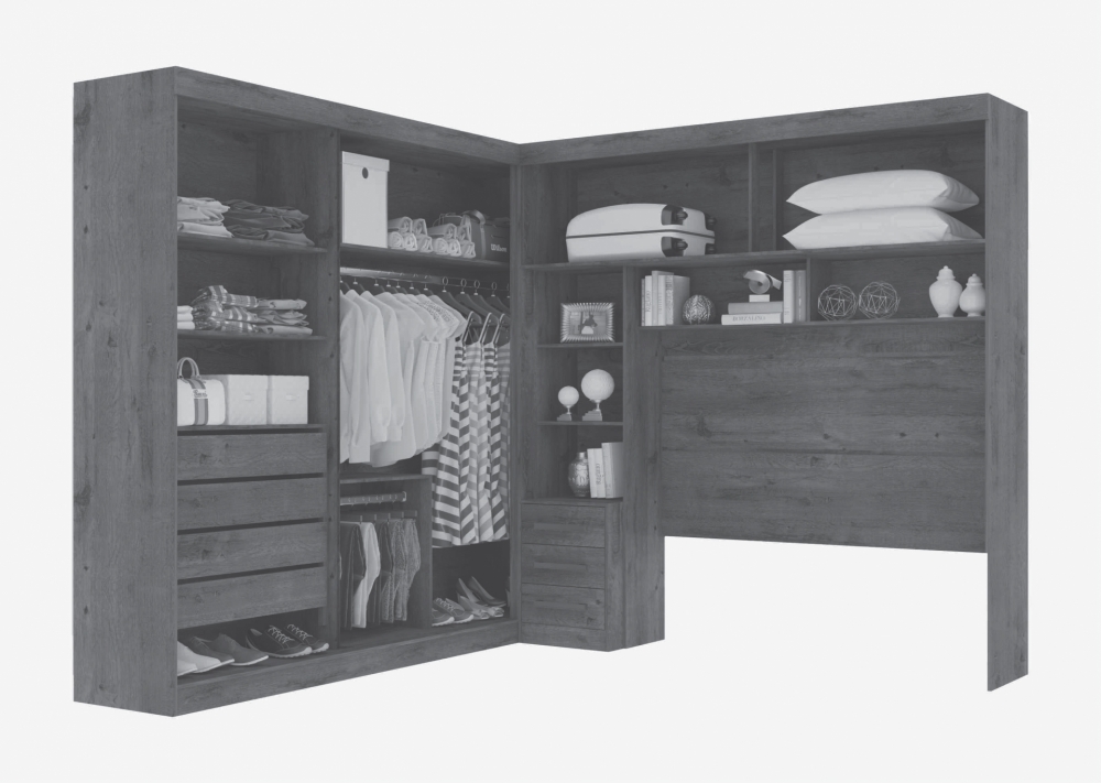 Guarda Roupa Modulado com Espelho 2,59m 2 Portas de Correr 7 Gavetas Sparta New Leifer Móveis  Branco, Com Espelho