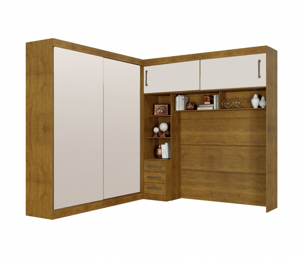 Guarda Roupa Modulado com Espelho 2,59m 2 Portas de Correr 7 Gavetas Sparta New Leifer Móveis  Freijó/Off White, Sem Espelho