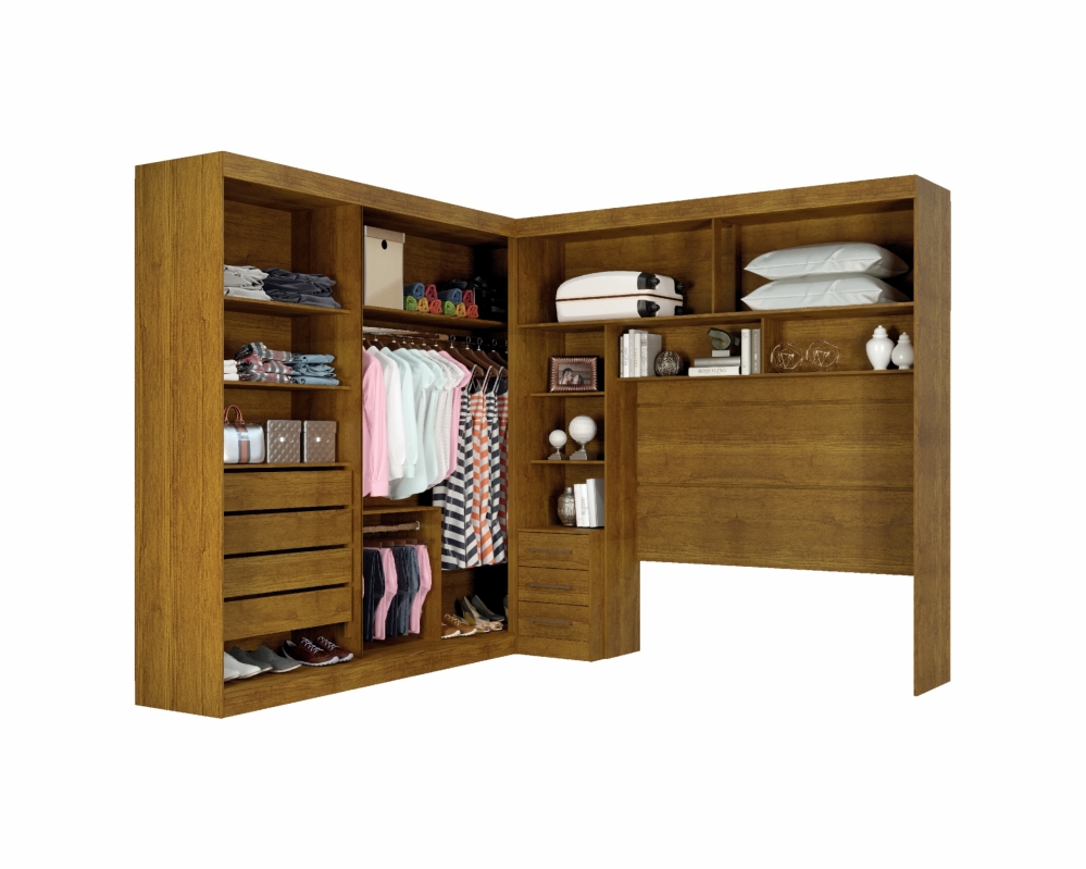 Guarda Roupa Modulado com Espelho 2,59m 2 Portas de Correr 7 Gavetas Sparta New Leifer Móveis  Freijó/Off White, Sem Espelho