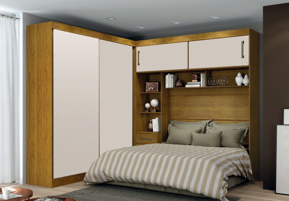 Guarda Roupa Modulado com Espelho 2,59m 2 Portas de Correr 7 Gavetas Sparta New Leifer Móveis  Freijó/Off White, Sem Espelho