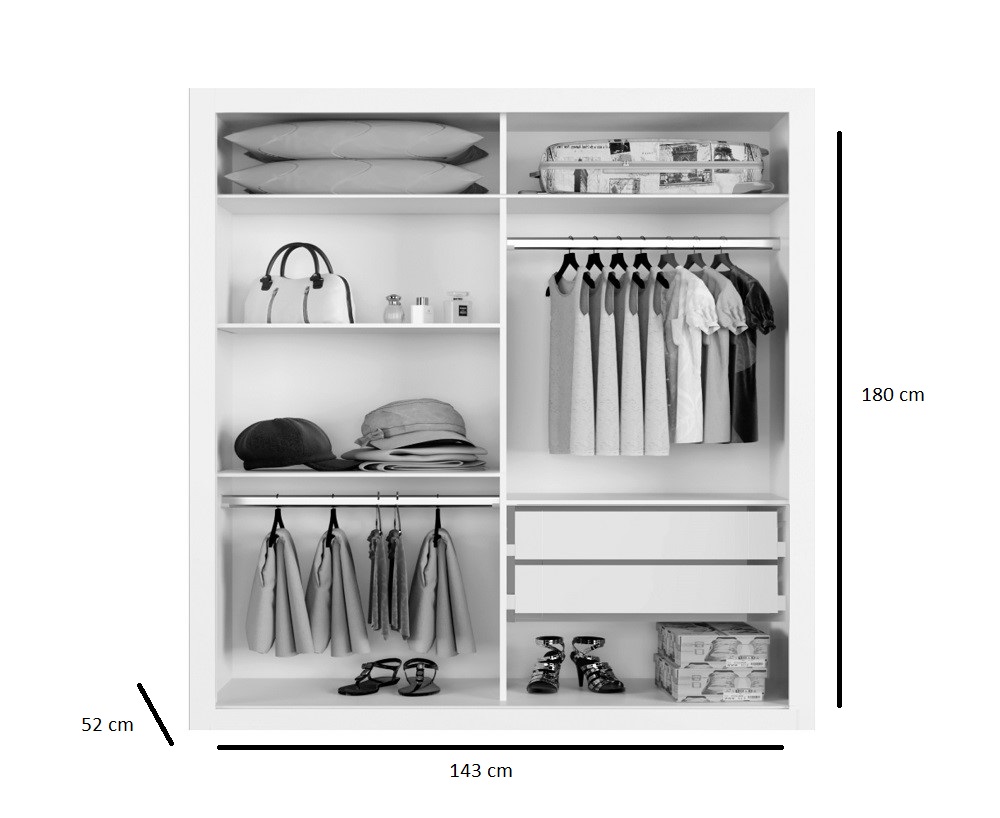 Guarda Roupa New Milan 2 Portas 2 Gavetas S/Espelho Leifer Branco