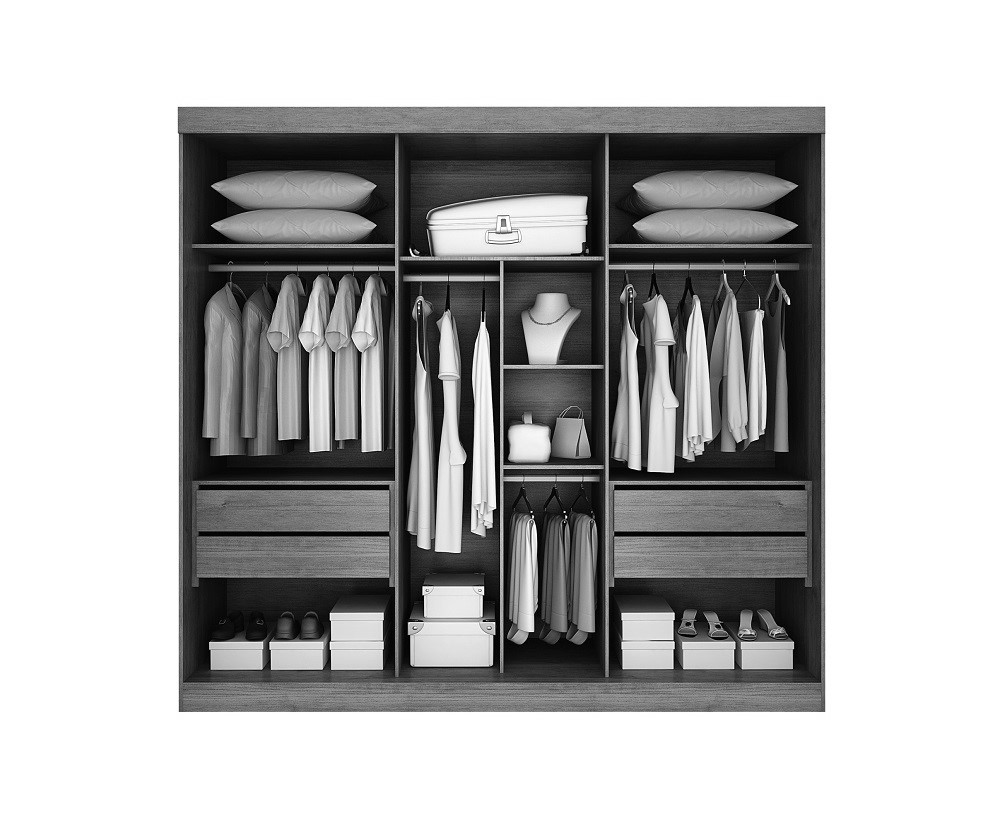 Guarda Roupa San Marino Premium 3 Portas 4 Gavetas C/Espelho Leifer Freijó/Off White
