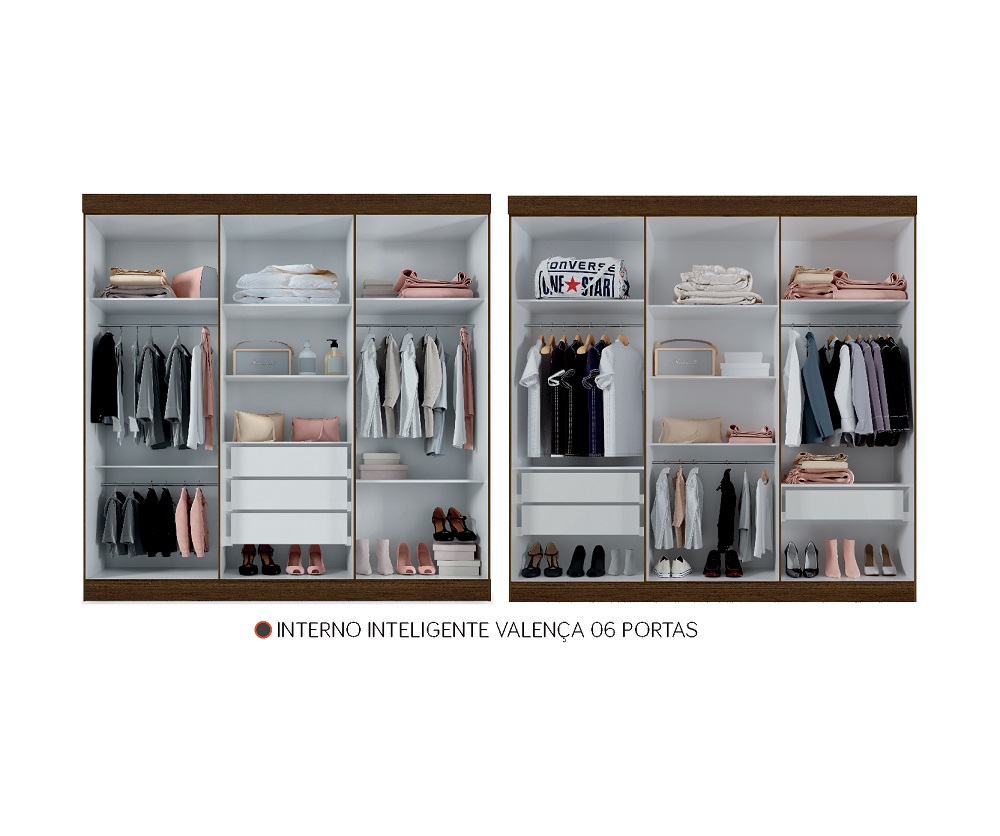 Guarda Roupa Valença 6 Portas 3 Gavetas S/Espelho Leifer Freijó/Off White