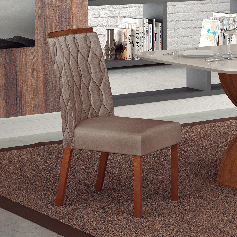 Kit 02 Cadeiras Sala de Jantar Atenas Premium Madeira Moveis Leifer Freijó, Joli Camurça