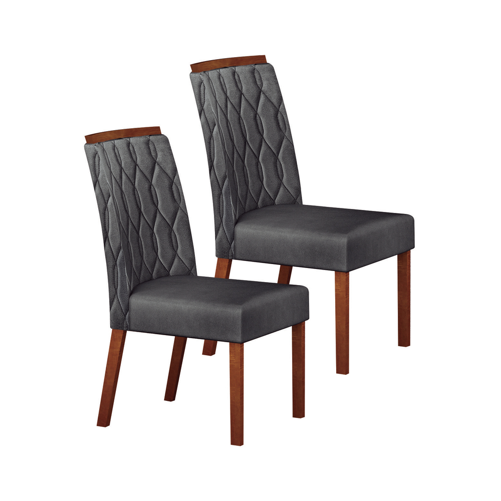 Kit 02 Cadeiras Sala de Jantar Atenas Premium Madeira Moveis Leifer Freijó, Joli Chumbo