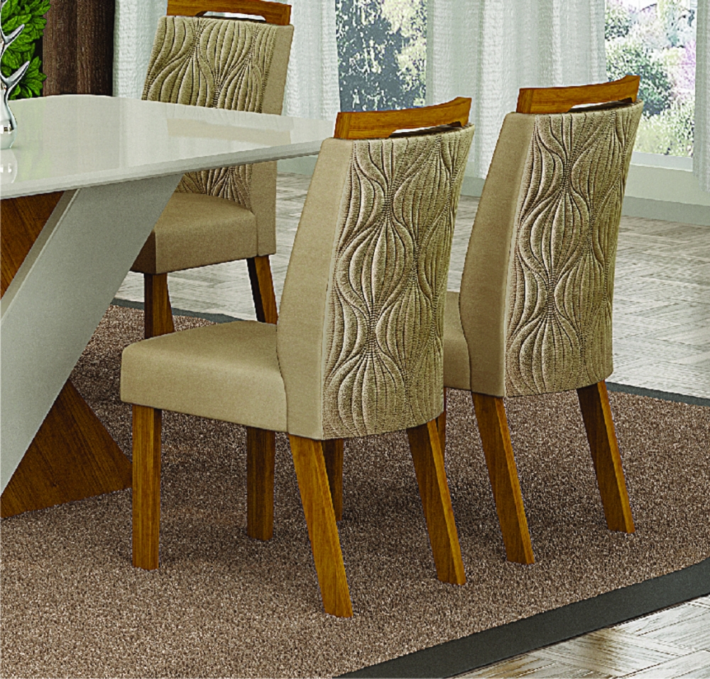 Kit 02 Cadeiras Sala de Jantar Ilheus MDF Moveis Leifer Freijó, Joli Gold