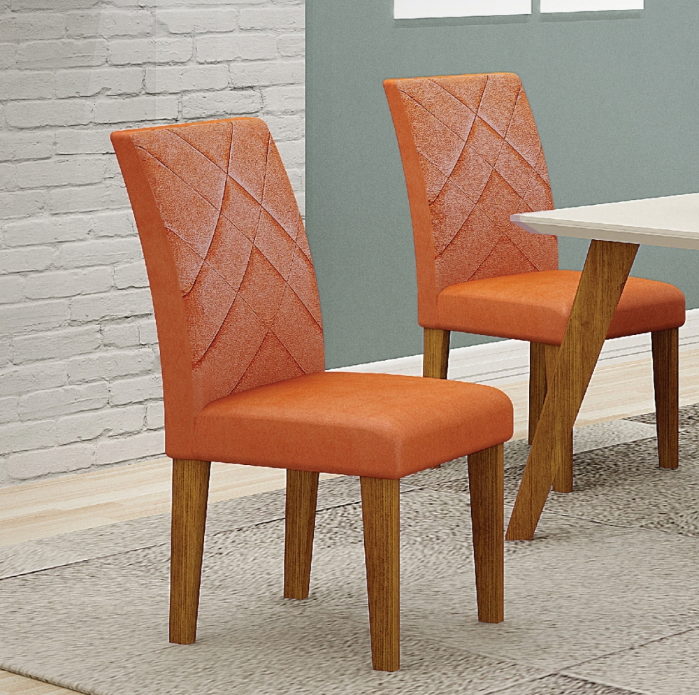 Kit 02 Cadeiras Sala de Jantar Lavinia MDF Moveis Leifer Freijó, Joli Terracota