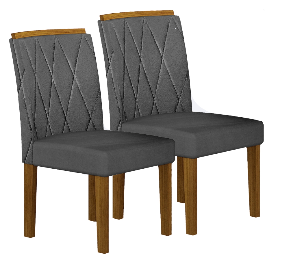 Kit 02 Cadeiras Sala de Jantar Lorena MDF Moveis Leifer Freijó, Joli Chumbo