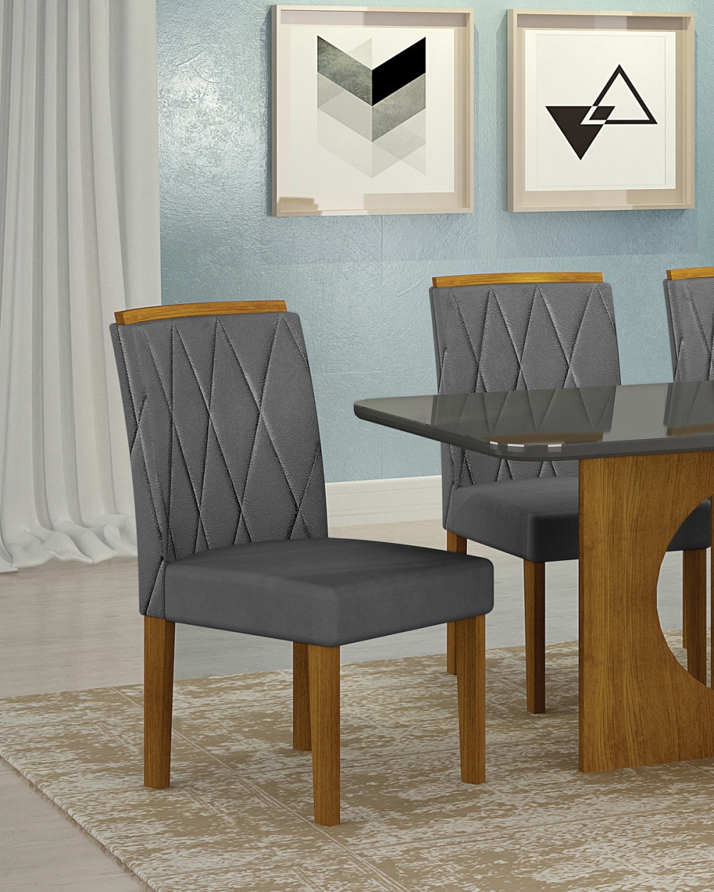 Kit 02 Cadeiras Sala de Jantar Lorena MDF Moveis Leifer Freijó, Joli Chumbo