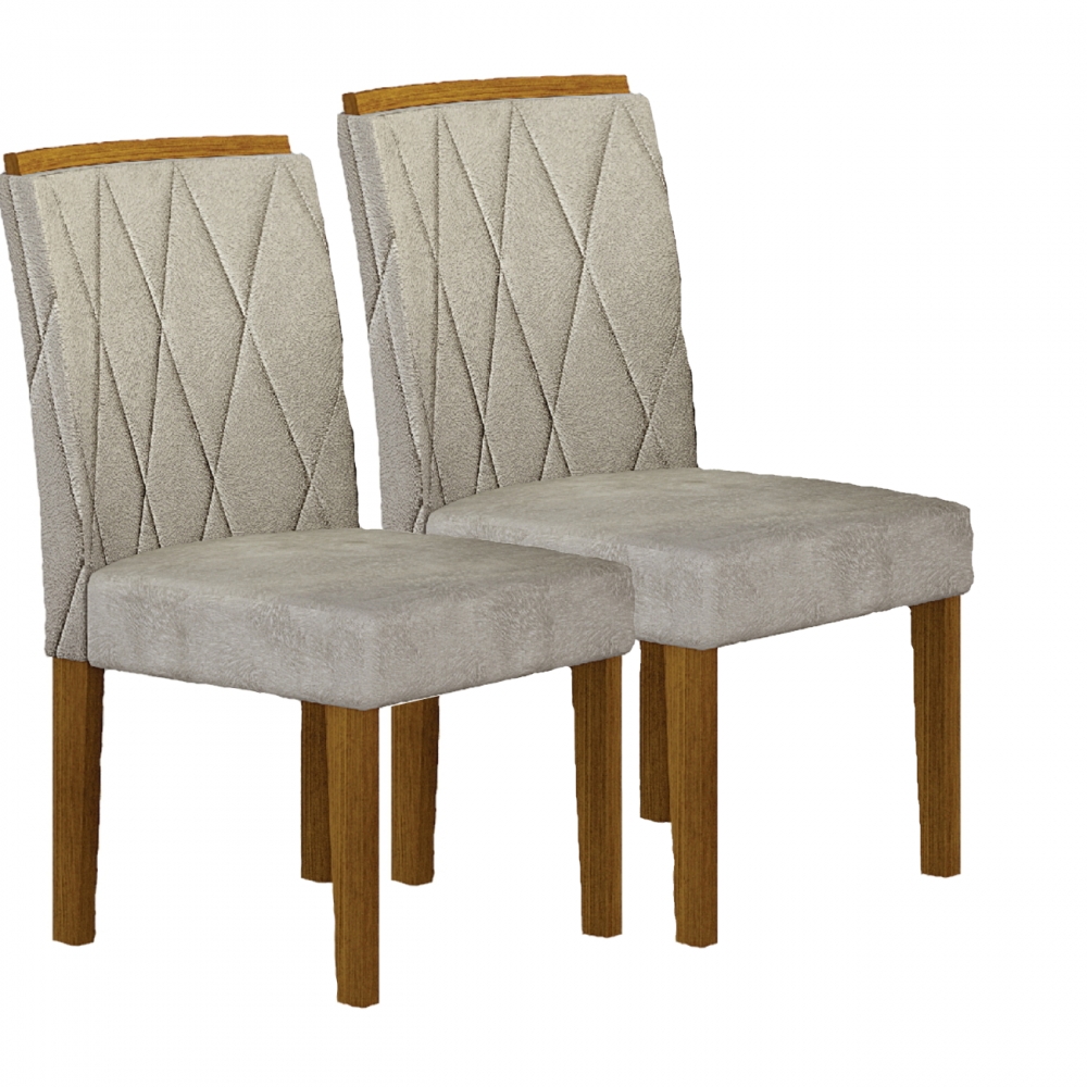 Kit 02 Cadeiras Sala de Jantar Lorena MDF Moveis Leifer Freijó, Pena Palha