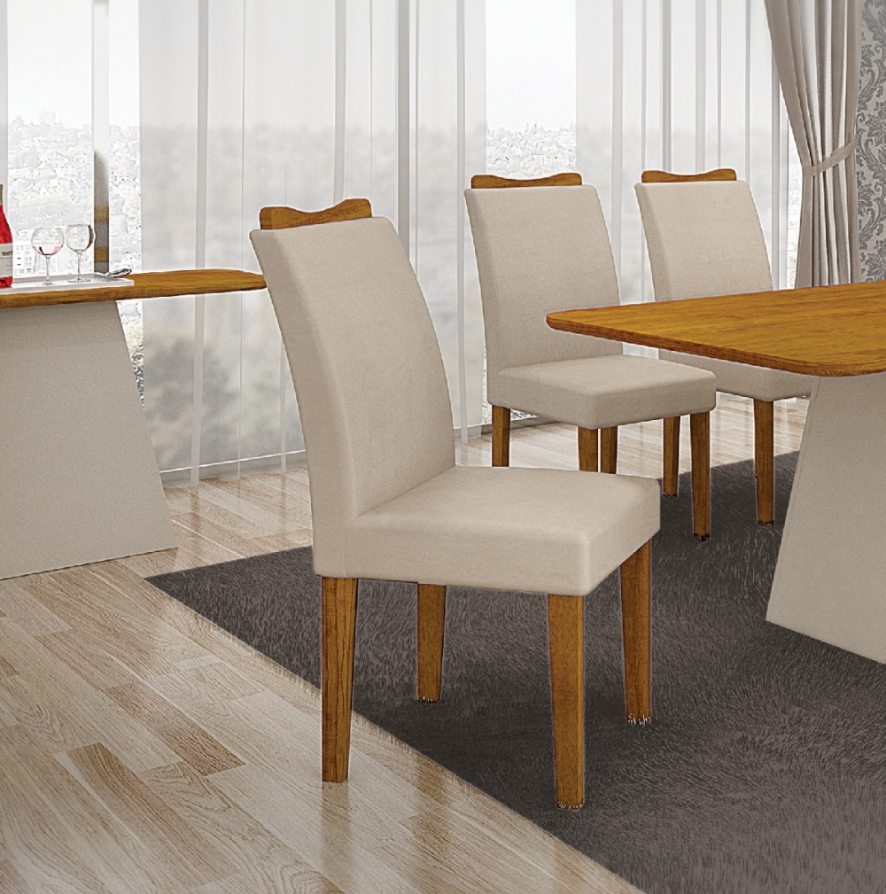 Kit 02 Cadeiras Sala de Jantar Pampulha New MDF Moveis Leifer Freijó, Veludo Palha