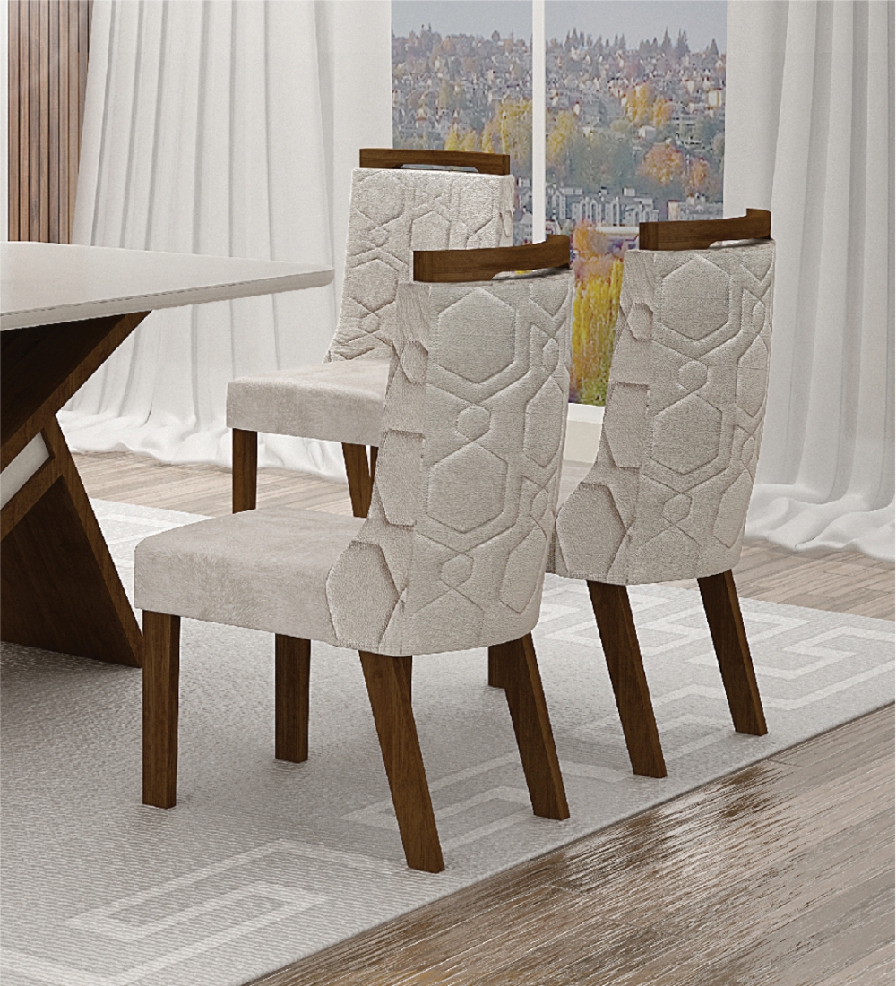 Kit 04 Cadeiras Sala de Jantar Agata MDF Leifer Moveis Braúna, Joli Palha