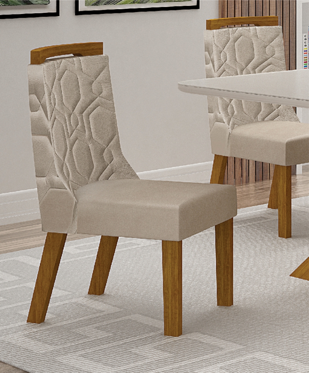 Kit 04 Cadeiras Sala de Jantar Agata MDF Leifer Moveis Freijó, Joli Camurça