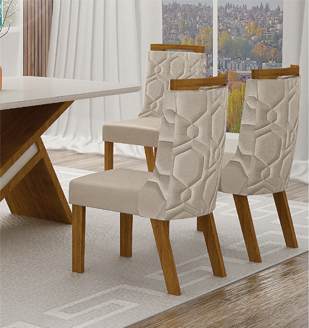 Kit 04 Cadeiras Sala de Jantar Agata MDF Leifer Moveis Freijó, Joli Camurça