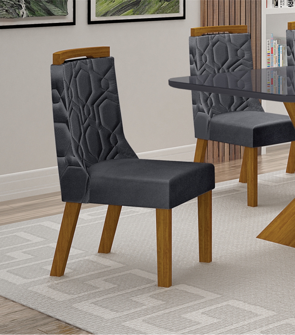 Kit 04 Cadeiras Sala de Jantar Agata MDF Leifer Moveis Freijó, Joli Chumbo