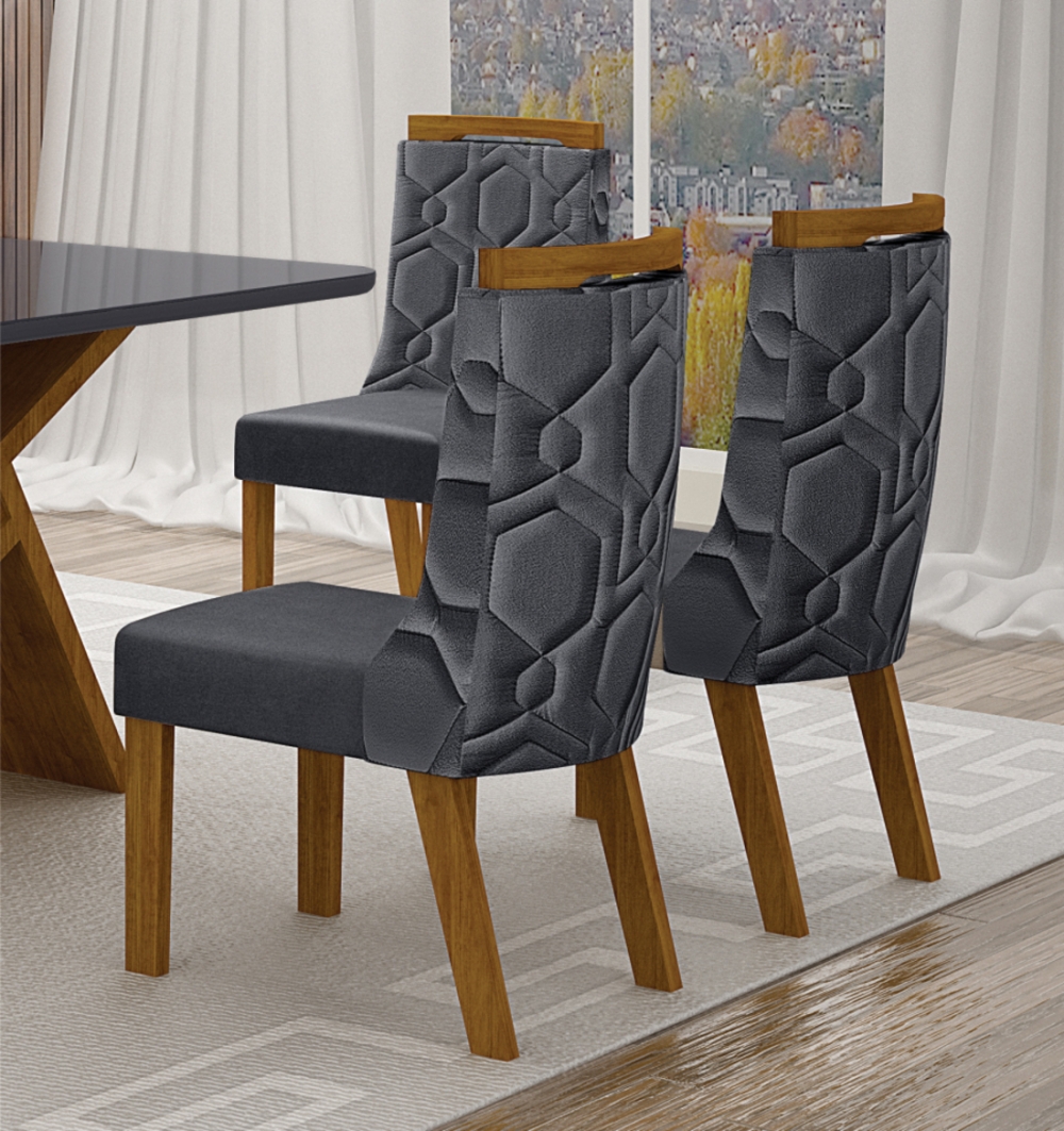 Kit 04 Cadeiras Sala de Jantar Agata MDF Leifer Moveis Freijó, Joli Chumbo