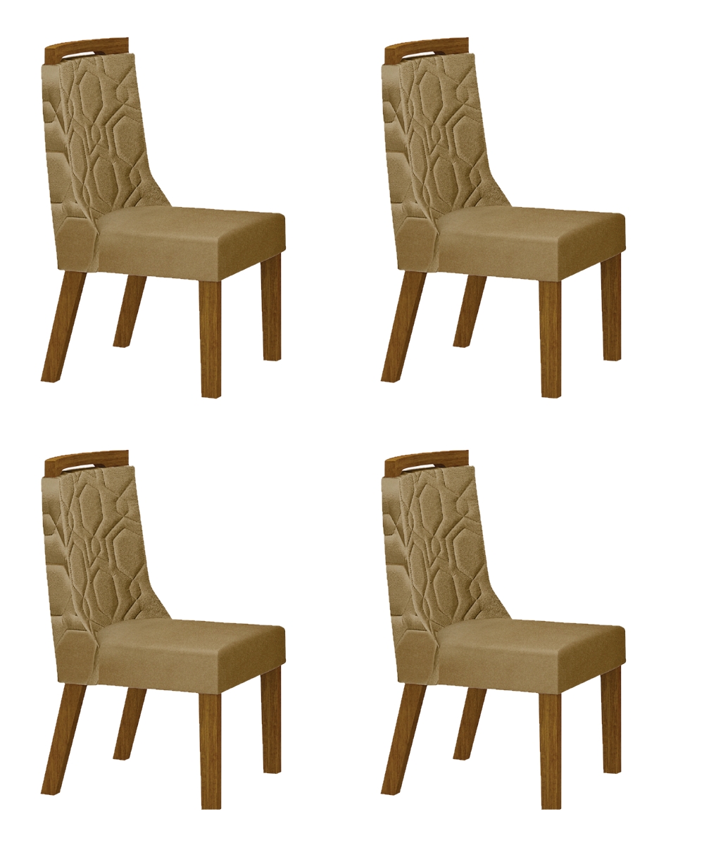 Kit 04 Cadeiras Sala de Jantar Agata MDF Leifer Moveis Freijó, Joli Gold