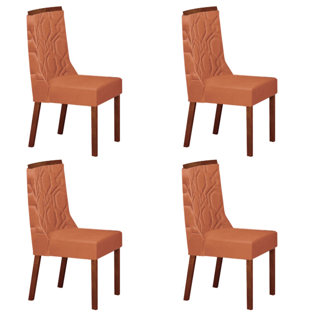 Kit 04 Cadeiras Sala de Jantar Agata Madeira Moveis Leifer Freijó, Joli Terracota