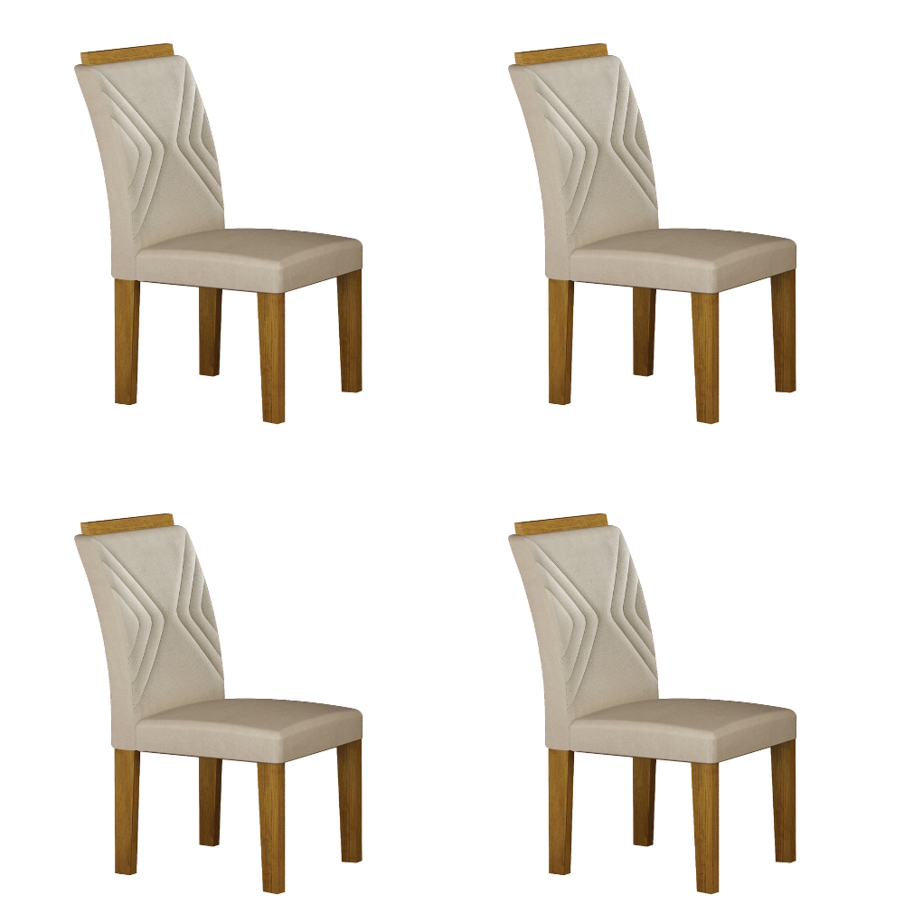 Kit 04 Cadeiras Sala de Jantar Clara MDF Moveis Leifer Freijó, Joli Palha