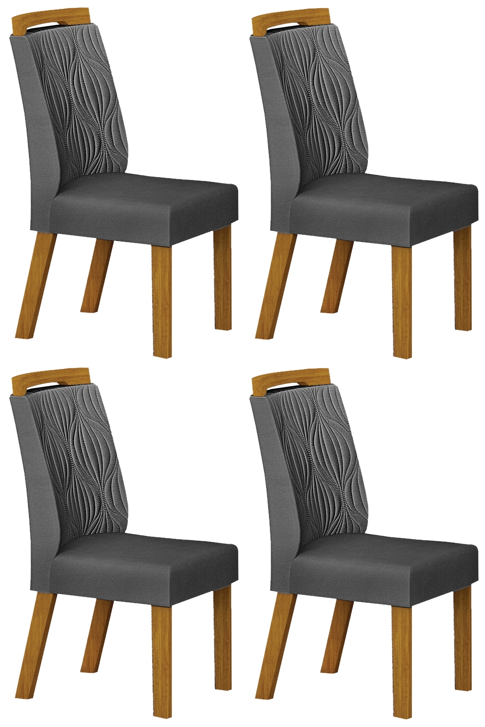 Kit 04 Cadeiras Sala de Jantar Ilheus Madeira Moveis Leifer Freijó, Joli Chumbo