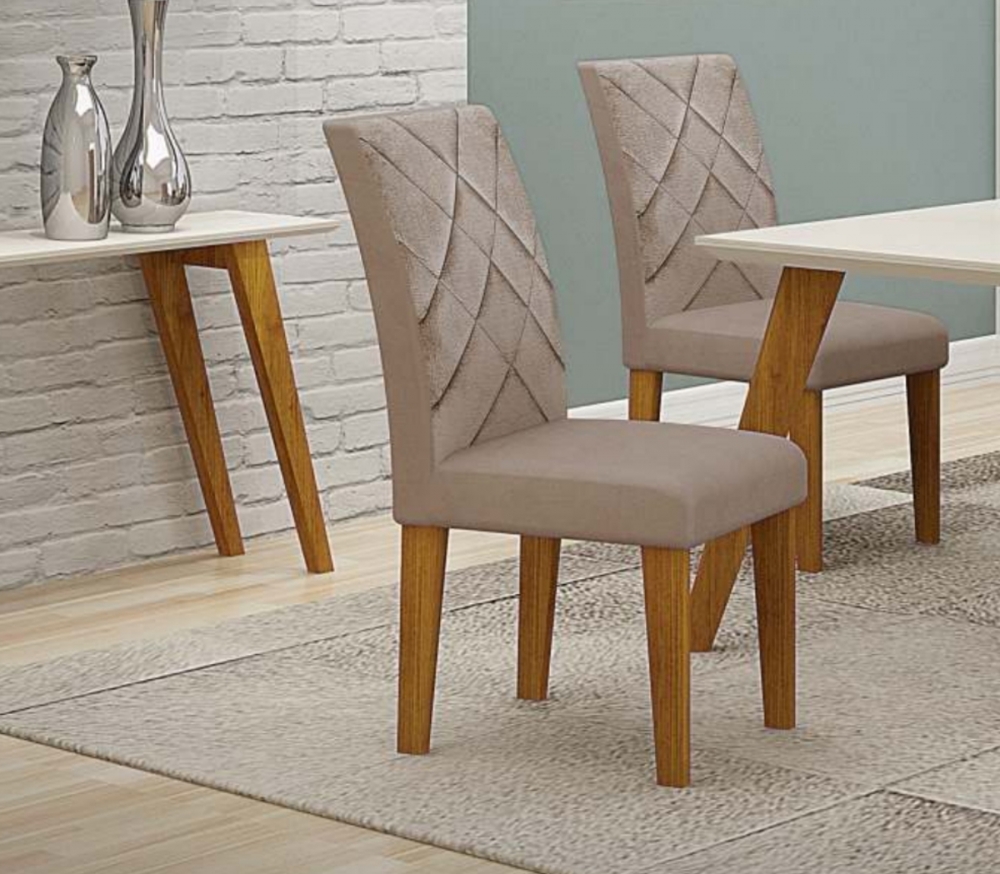 Kit 04 Cadeiras Sala de Jantar Lavinia MDF Moveis Leifer Freijó, Veludo Camurça