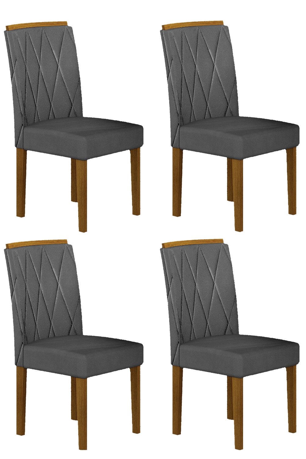 Kit 04 Cadeiras Sala de Jantar Lorena MDF Moveis Leifer Freijó, Joli Chumbo