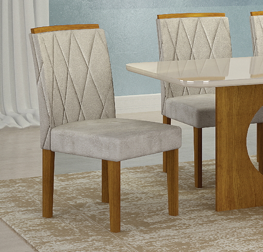 Kit 04 Cadeiras Sala de Jantar Lorena MDF Moveis Leifer Freijó, Pena Palha