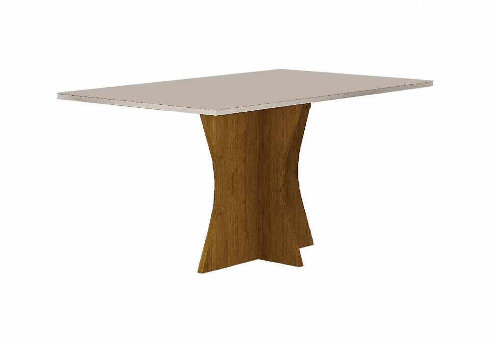 Mesa 120cm para 04 Cadeiras Tampo Reto Vidro/MDF Clara Leifer Moveis CADEIRAS NÃO INCLUSAS Freijó/Off White, Reto com vidro