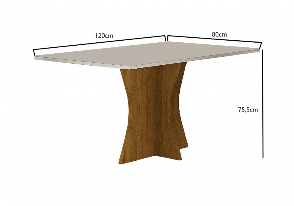 Mesa 120cm para 04 Cadeiras Tampo Reto Vidro/MDF Clara Leifer Moveis CADEIRAS NÃO INCLUSAS Freijó/Off White, Reto com vidro