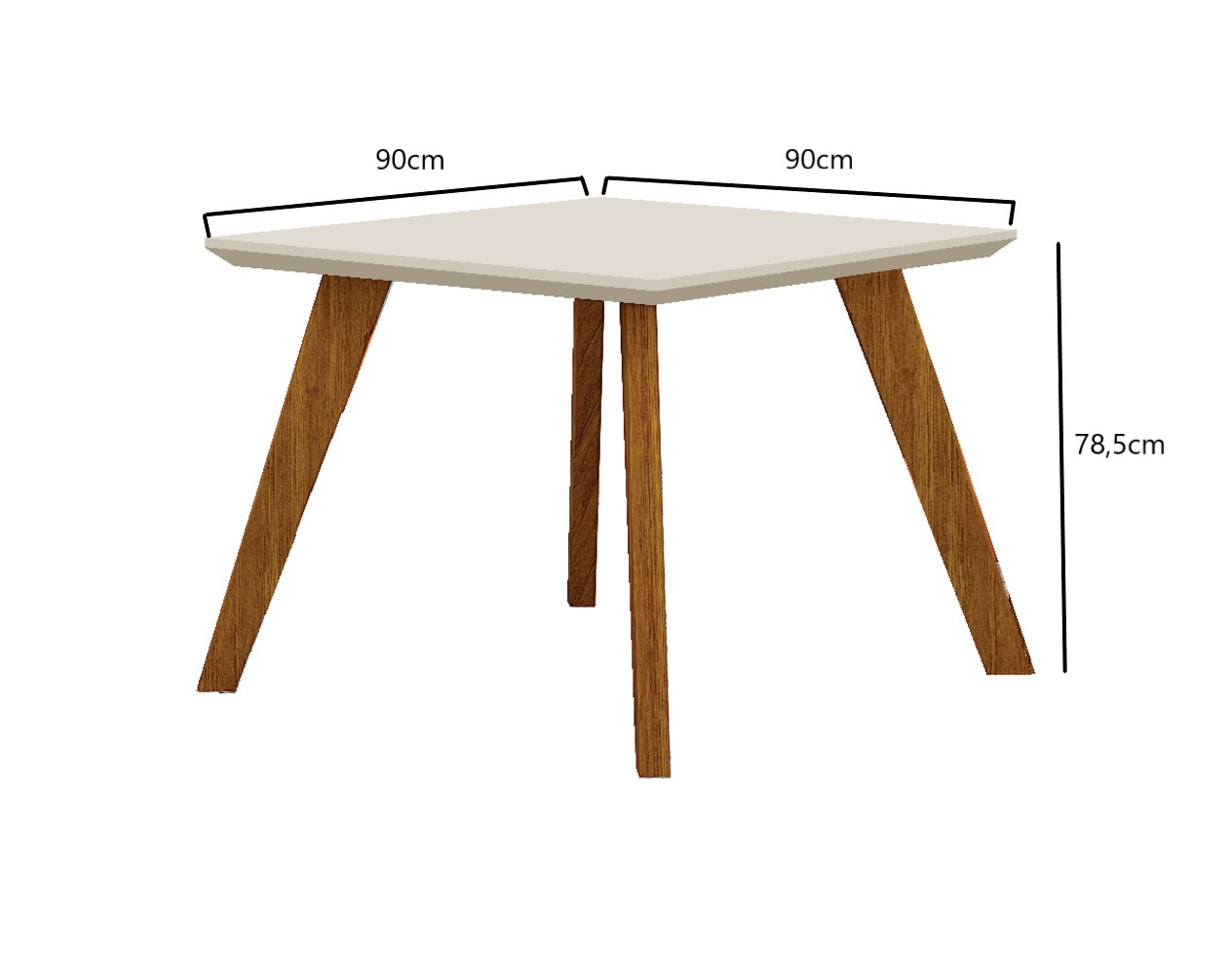 Mesa 90cm para 04 Cadeiras Lavinia New Leifer Moveis CADEIRAS NÃO INCLUSAS Freijó/Off White, Reto com vidro
