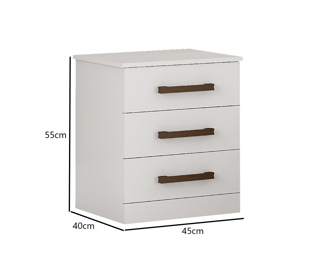 Mesa De Cabeceira 3 Gavetas Rubi Bronze Leifer Moveis Branco