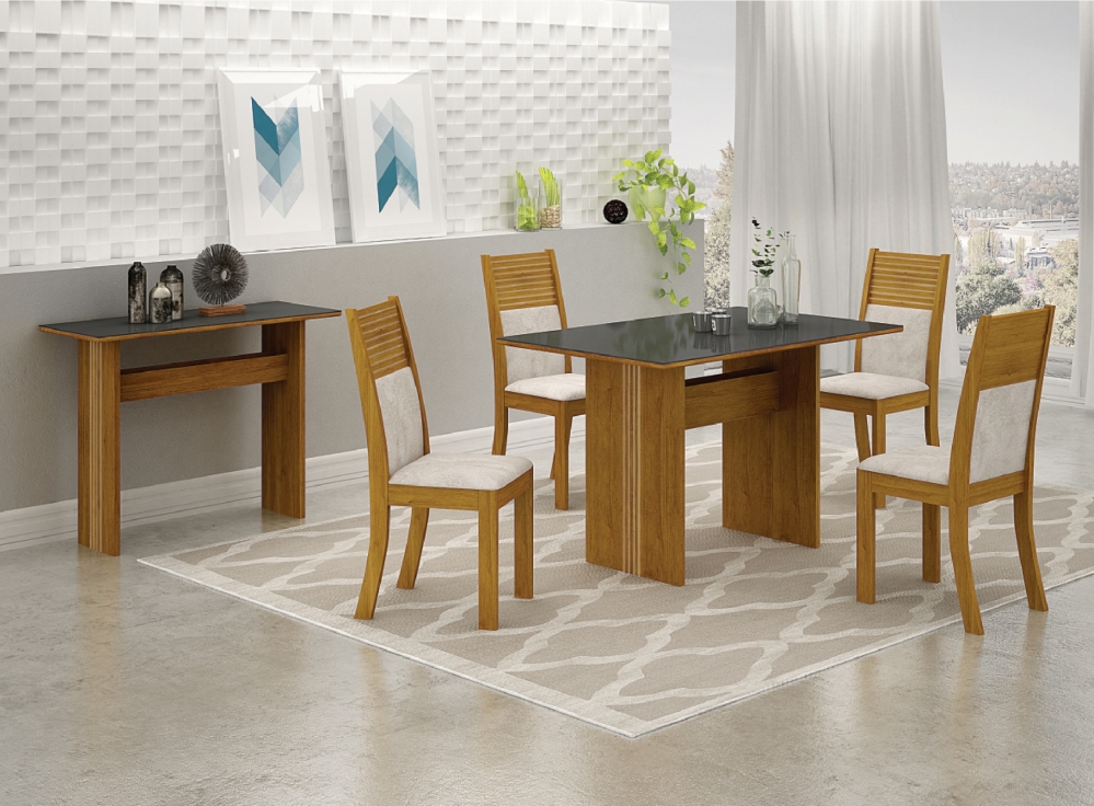 Mesa de Jantar 1,20m para 4 Cadeiras Florença New Leifer Moveis CADEIRAS NÃO INCLUSAS Freijó/Preto